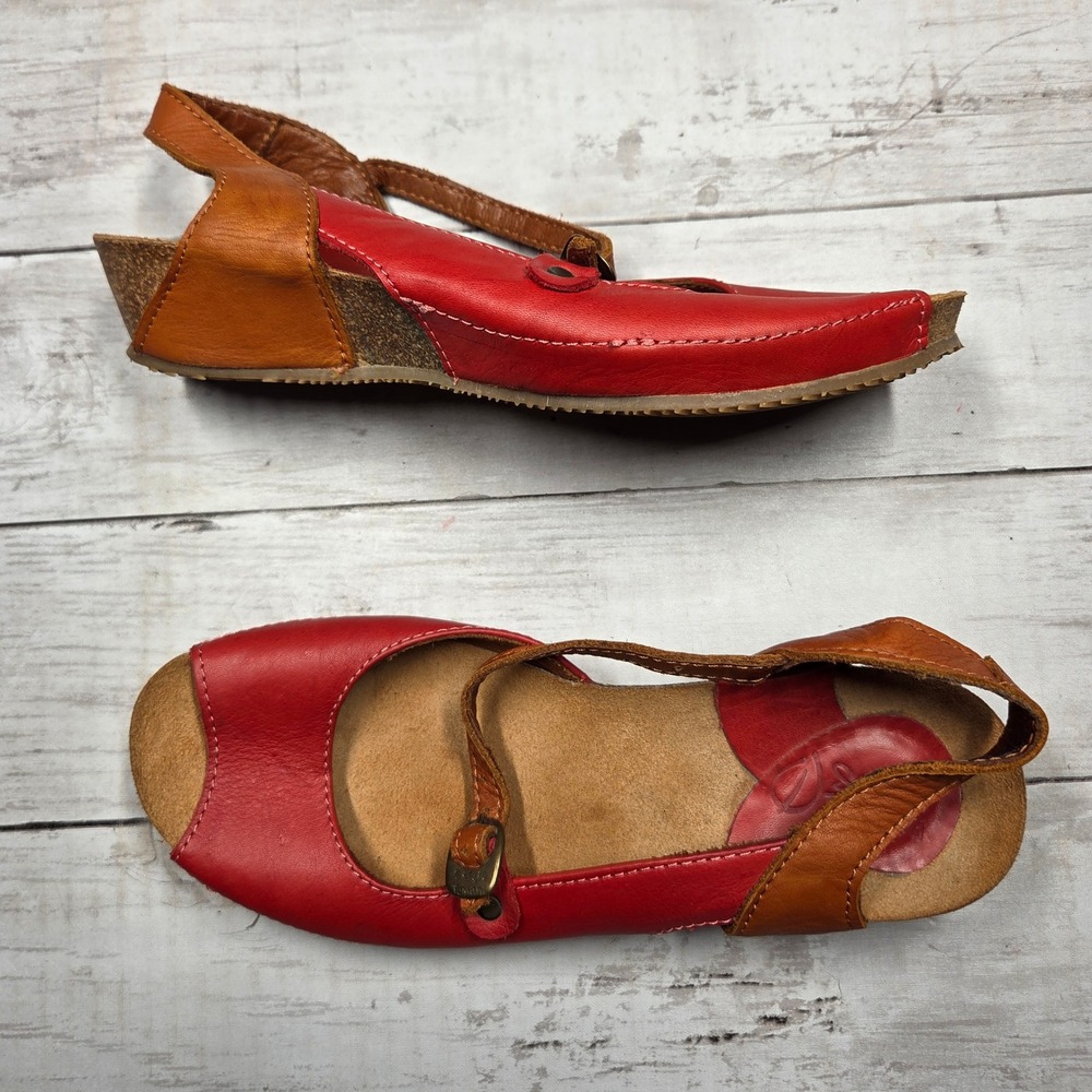 Sergio Tomani Leather Peep Toe Wedge Sandals Women 37 Red Brown Boho Buckle